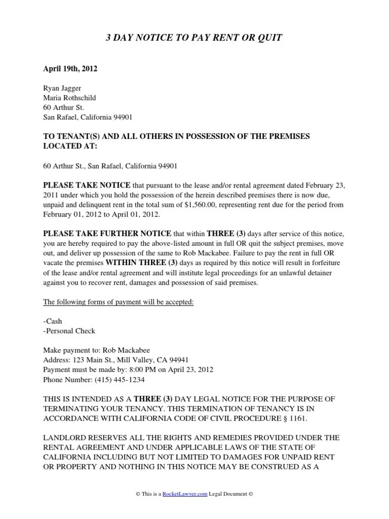 california eviction notice