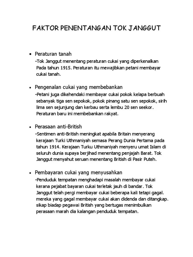 1.2.5 penentangan di terengganu pemberontakan di terengganu diketuai oleh haji abdul rahman bin haji abdul hamid atau lebih dikenali sebagai haji abdul rahman limbong. Faktor An Tok Janggut Pdf