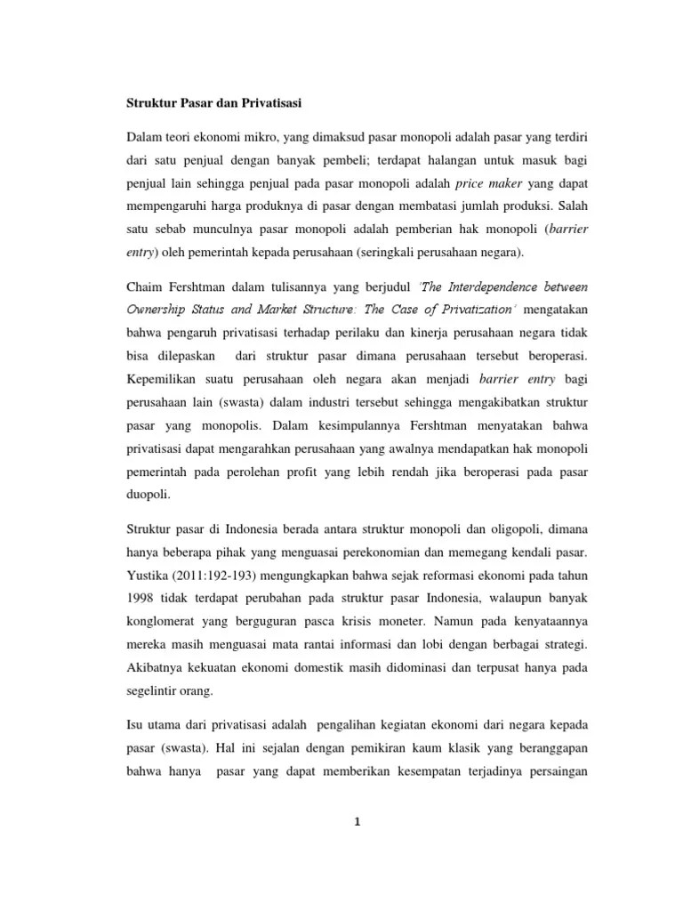 Struktur Pasar Dan Privatisasi | PDF