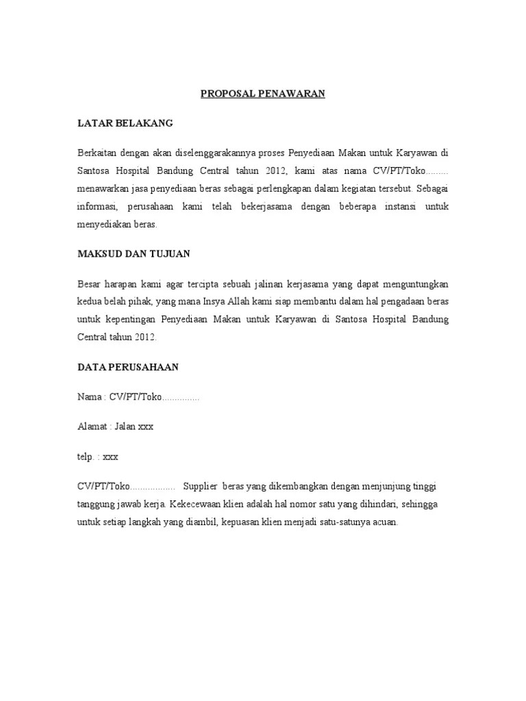 Contoh proposal penawaran kerjasama jamuan makan : Contoh Proposal Penawaran Kerjasama