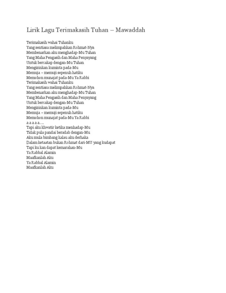 Terimakasih Tuhan Chord