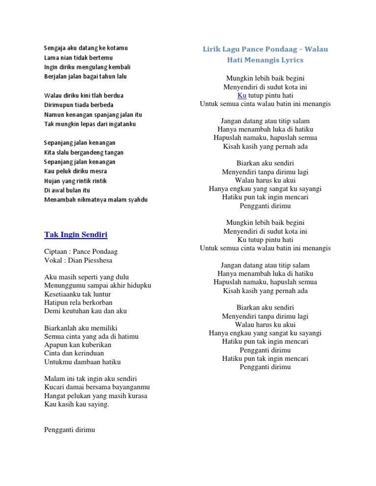 G d hati ini selalu sepi Sengaja Aku Datang Ke Kotamu Pdf