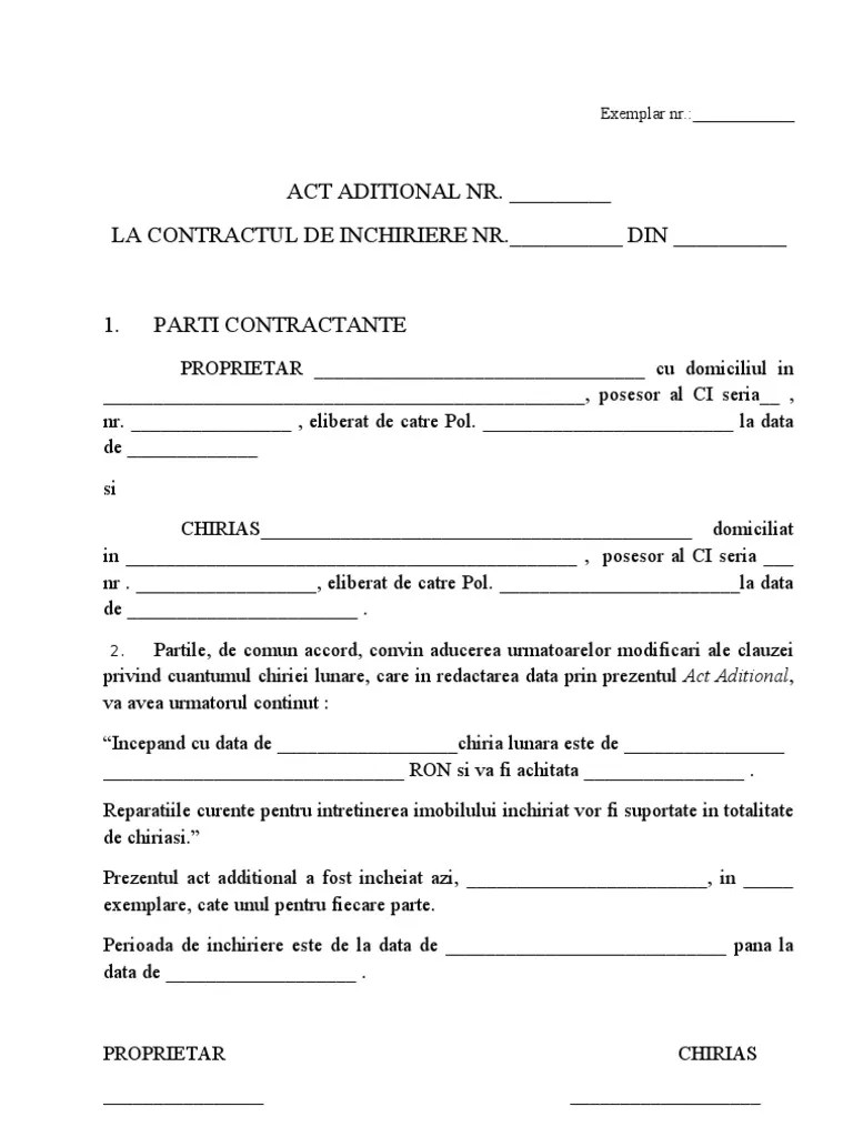 Acest contract are ca temei dispozitiile legislatiei in vigoare. Act Aditional Contract De Inchiriere Pdf