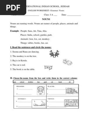 english worksheets class 1 nouns plurals verbs adjectives and punctuation pdf noun plural