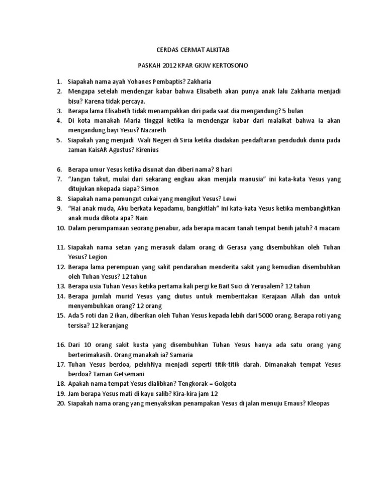 Berbagi sumber kisi kisi ppg tentang soal cerdas cermat matematika sd kelas 5 dan jawabannya . Soal Cerdas Cermat Alkitab Download