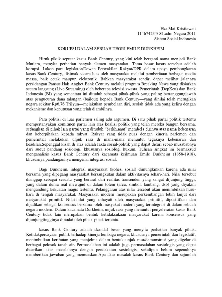 Analisis Kasus Korupsi Dalam Teori Emile Durkheim | PDF