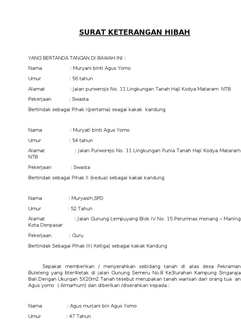 Apalagi mesjid adalah fasilitas umum yang pergantian pengurusnya. Surat Keterangan Hibah Pdf