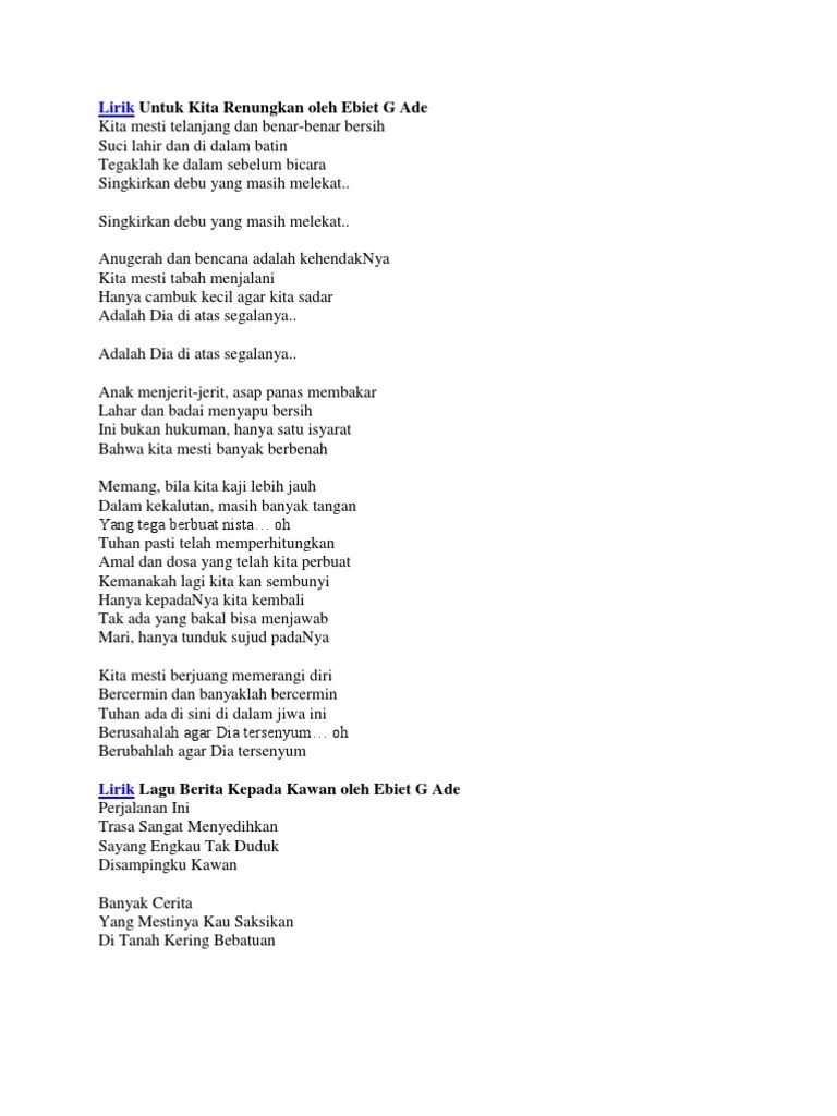 Lirik Untuk Kita Renungkan Oleh Ebiet G Ade | PDF