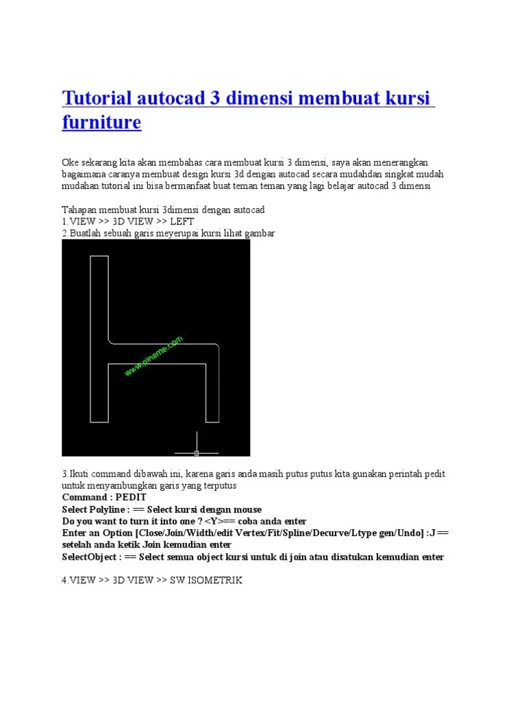 Tutorial Autocad 3 Dimensi Membuat Kursi Furniture | PDF