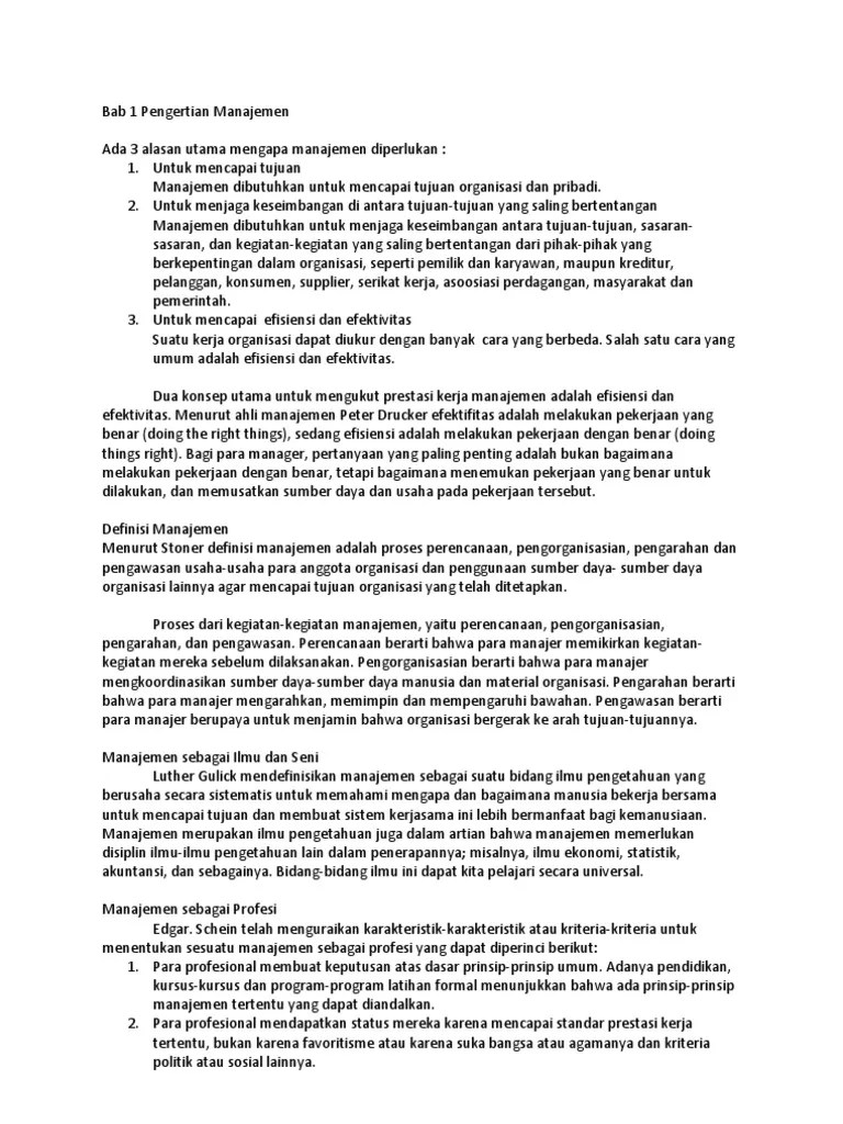Bab 1 Pengertian Manajemen Ada 3 alasan utama mengapa manajemen diperlukan