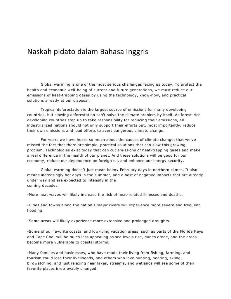 Pidato Singkat Bahasa Inggris Tentang Global Warming – Belajar