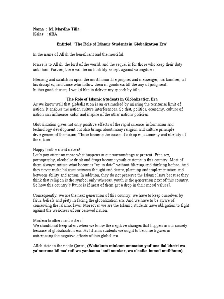 Contoh Pidato Bahasa Inggris | PDF | Religion And Belief | Qur&rsquo;an