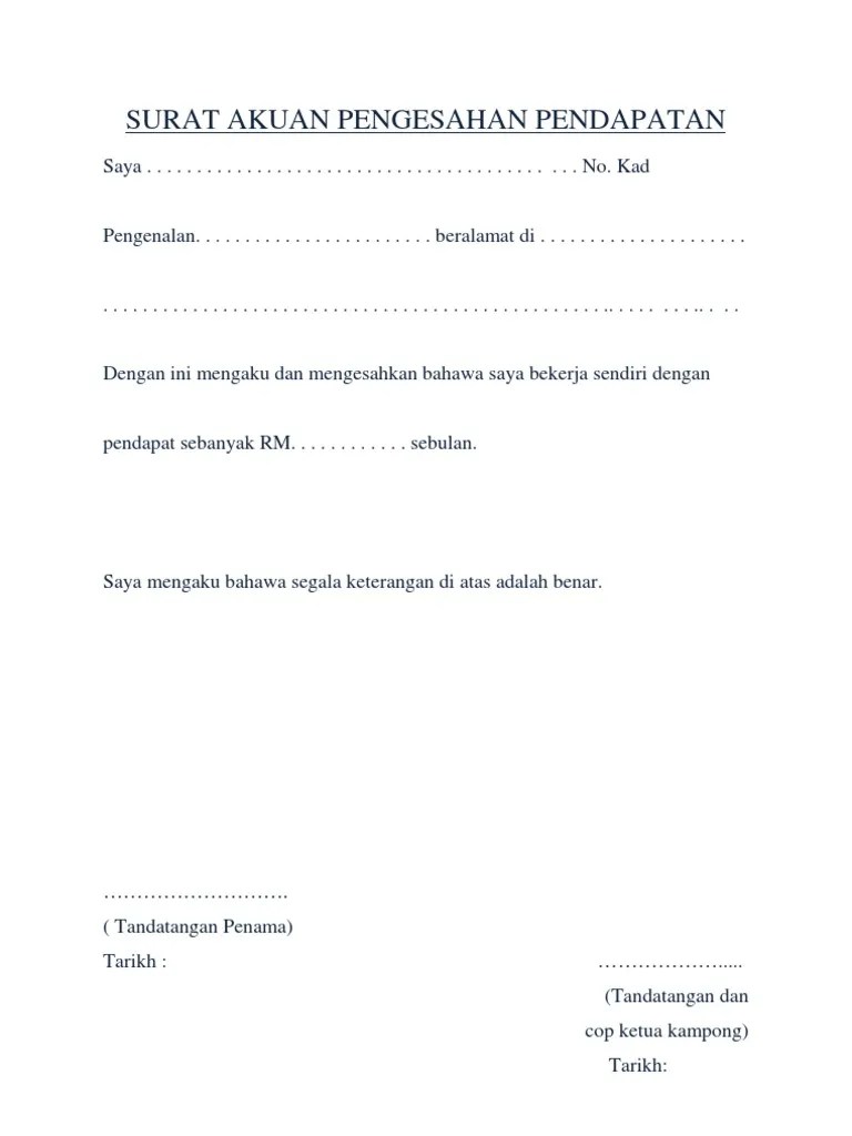Koleksi contoh surat pengesahan majikan & jawatan. Surat Akuan Pengesahan Pendapatan