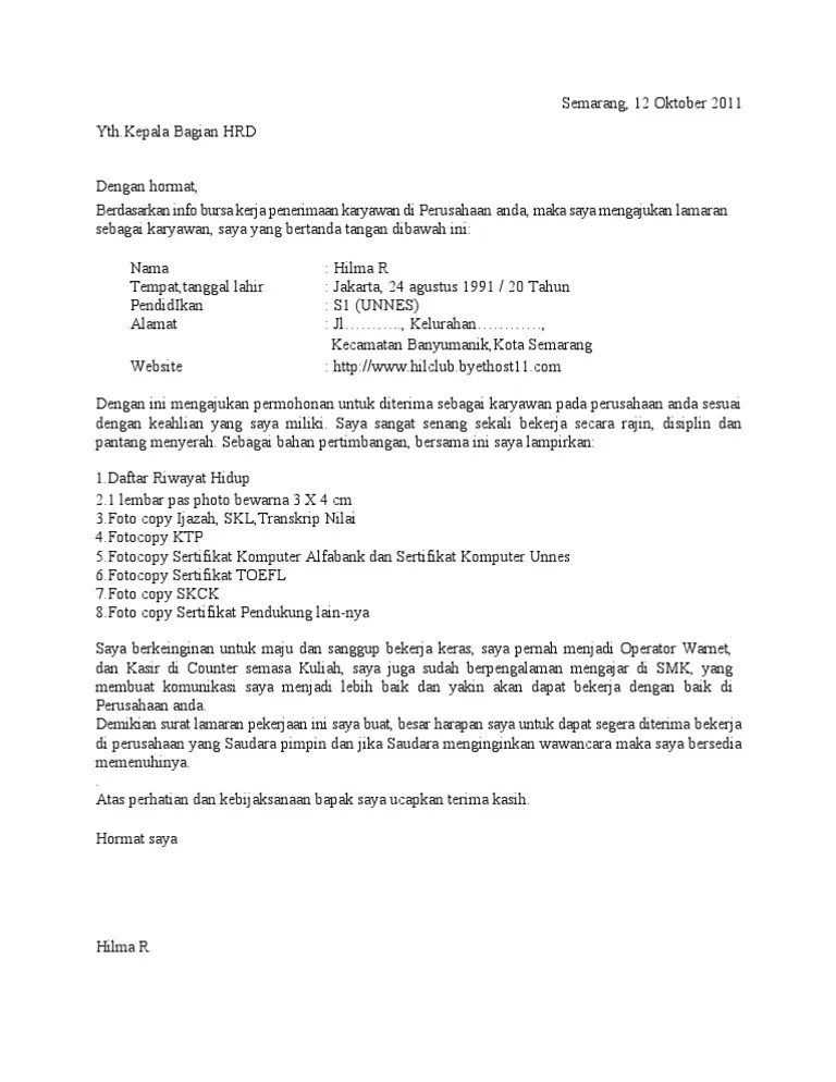 Kirimkan surat lamaran lengkap anda ke : Surat Lamaran Umum Untuk Job Fair (Yg Belum Diketahui Nama