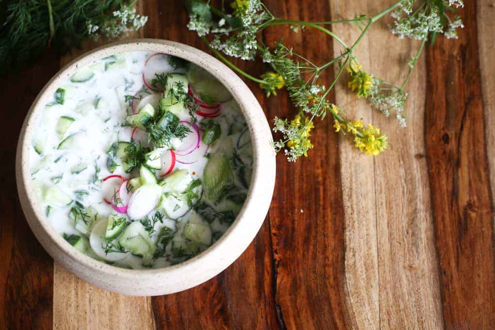 Cold Bulgarian soup with kefir and cucumbers