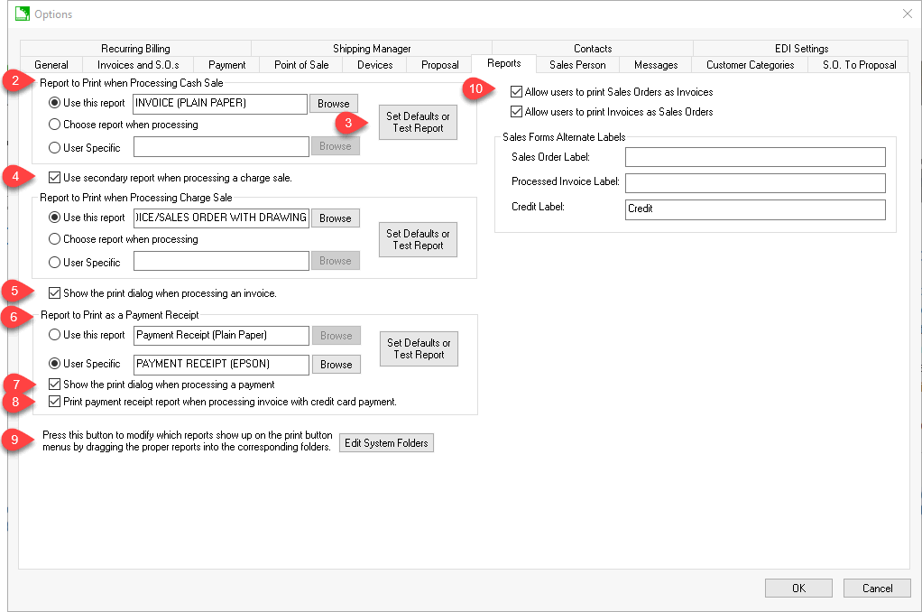 printing a sales invoice or payment receipt