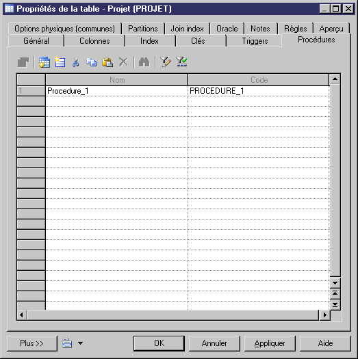 Affectation d&rsquo;une procédure stockée à une table