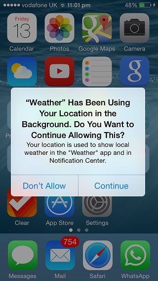 iOS 8 warns users of apps using location data in the background - iOS