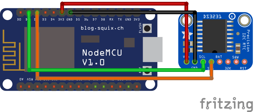 Circuit diagram of interfacing DS3231 RTC Module with NodeMCU - Iotguider