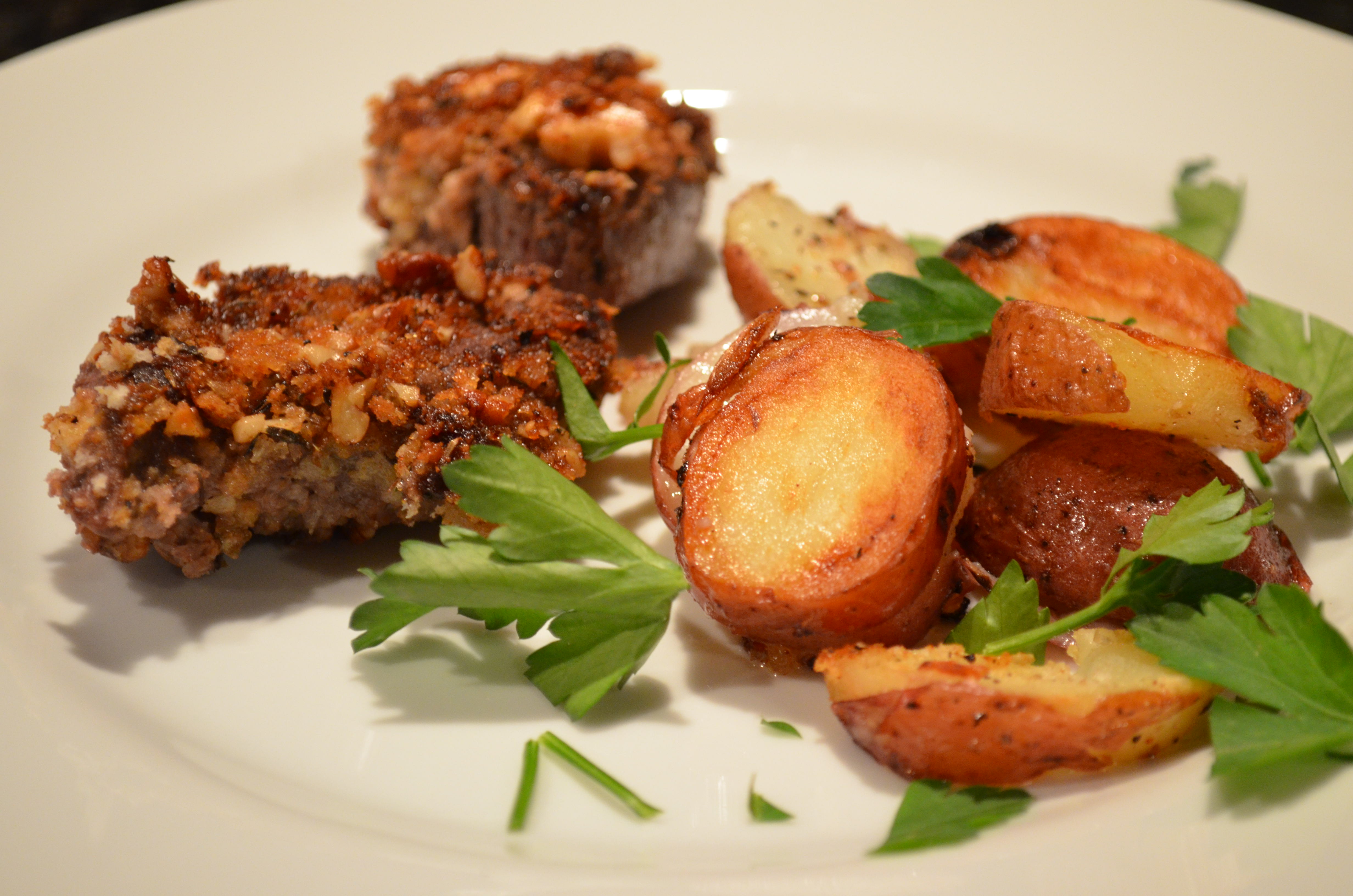 Herb And Mustard Crusted Venison Medallions With Sauté Potatoes I