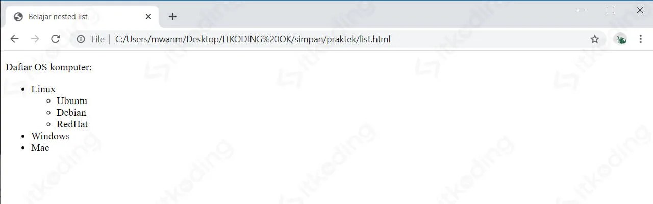 Cara Membuat List pada HTML : Fungsi Tag ol, ul, li