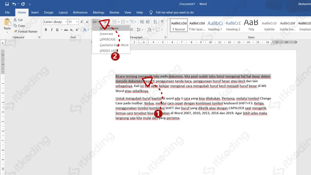 Cara Mengubah Huruf Menjadi Kecil/Besar (Kapital) di MS Word