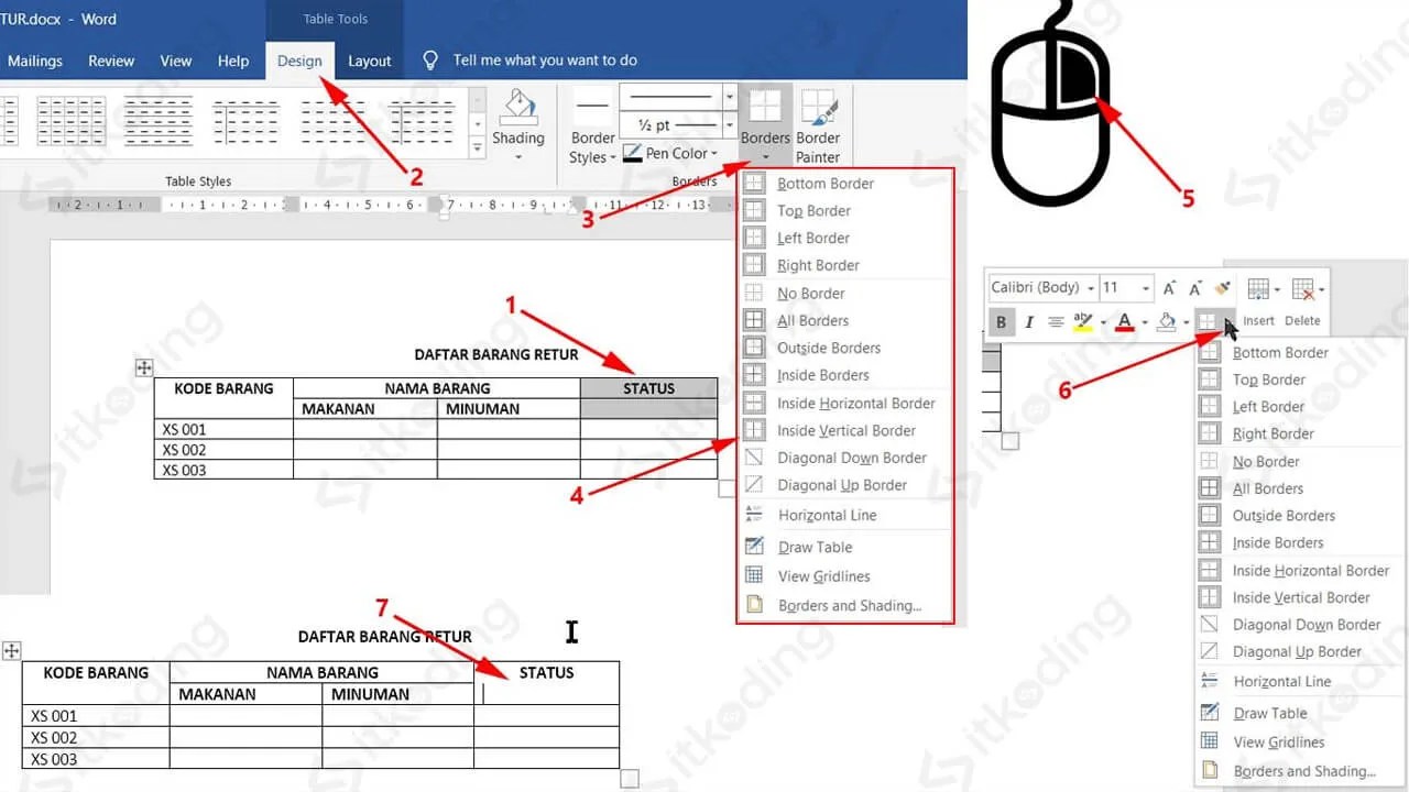 Cara Menghapus/Menghilangkan Garis Tabel (Border) di Word