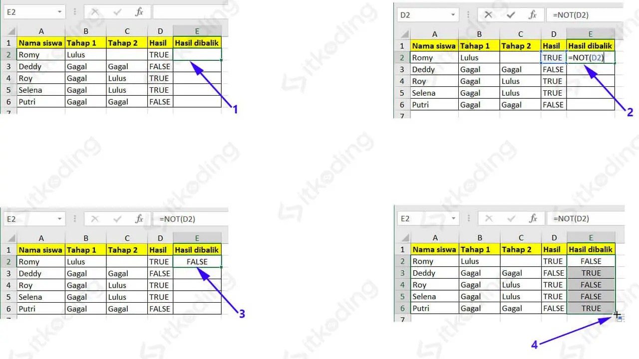 Fungsi NOT pada Excel (Cara Menggunakan &amp; Contoh Rumus NOT di Excel)