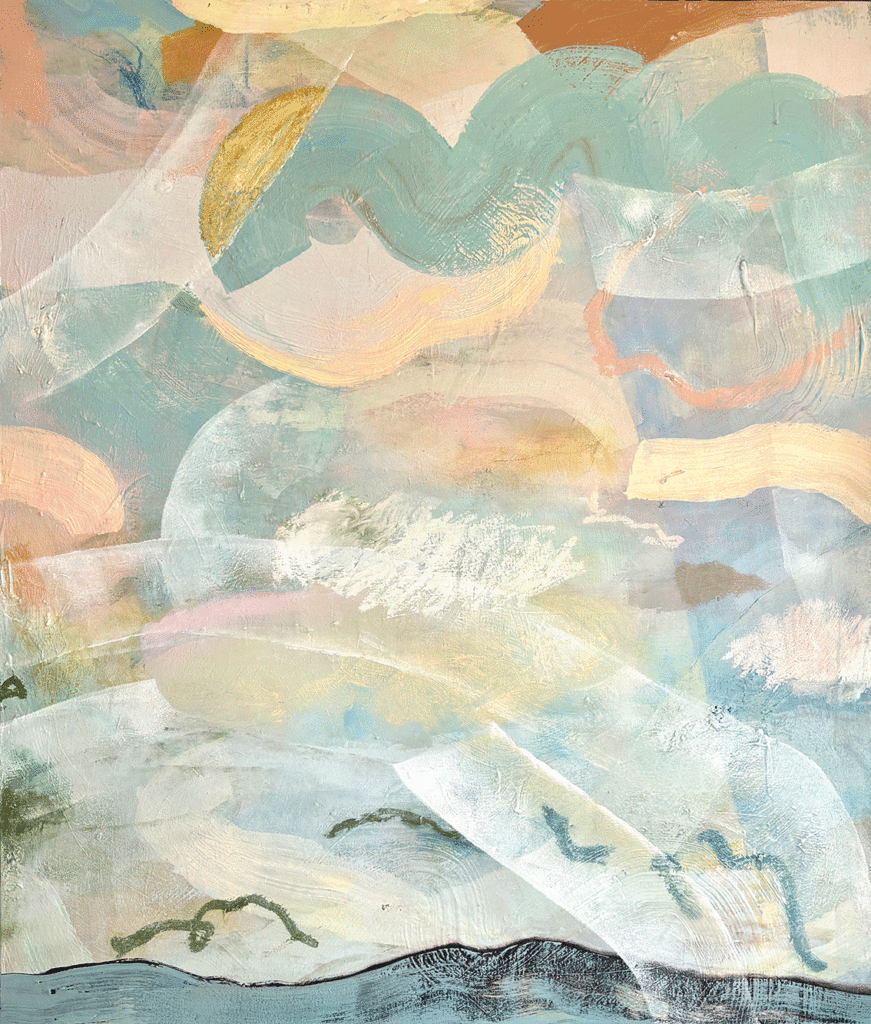 Cloudbusting- Day's End, 2024, acrylic & oil stick on canvas, 105 x 90cm