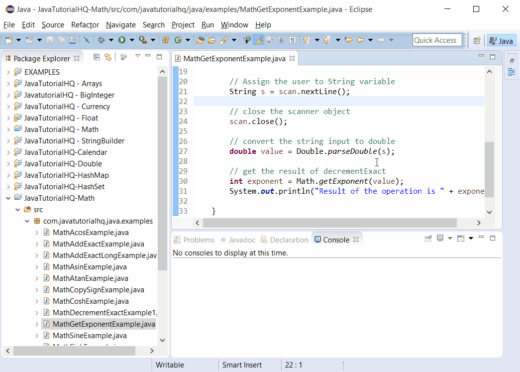 I grew up there, so i know they have schools, but you wouldn't know it from this. Java Math getExponent() method example