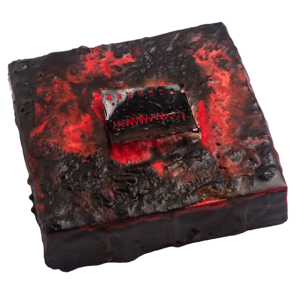 Cradled Wood Panel - Encaustic - 35mm Slide - Medical Gauze - Thread - 4x4x1 inches - 2016