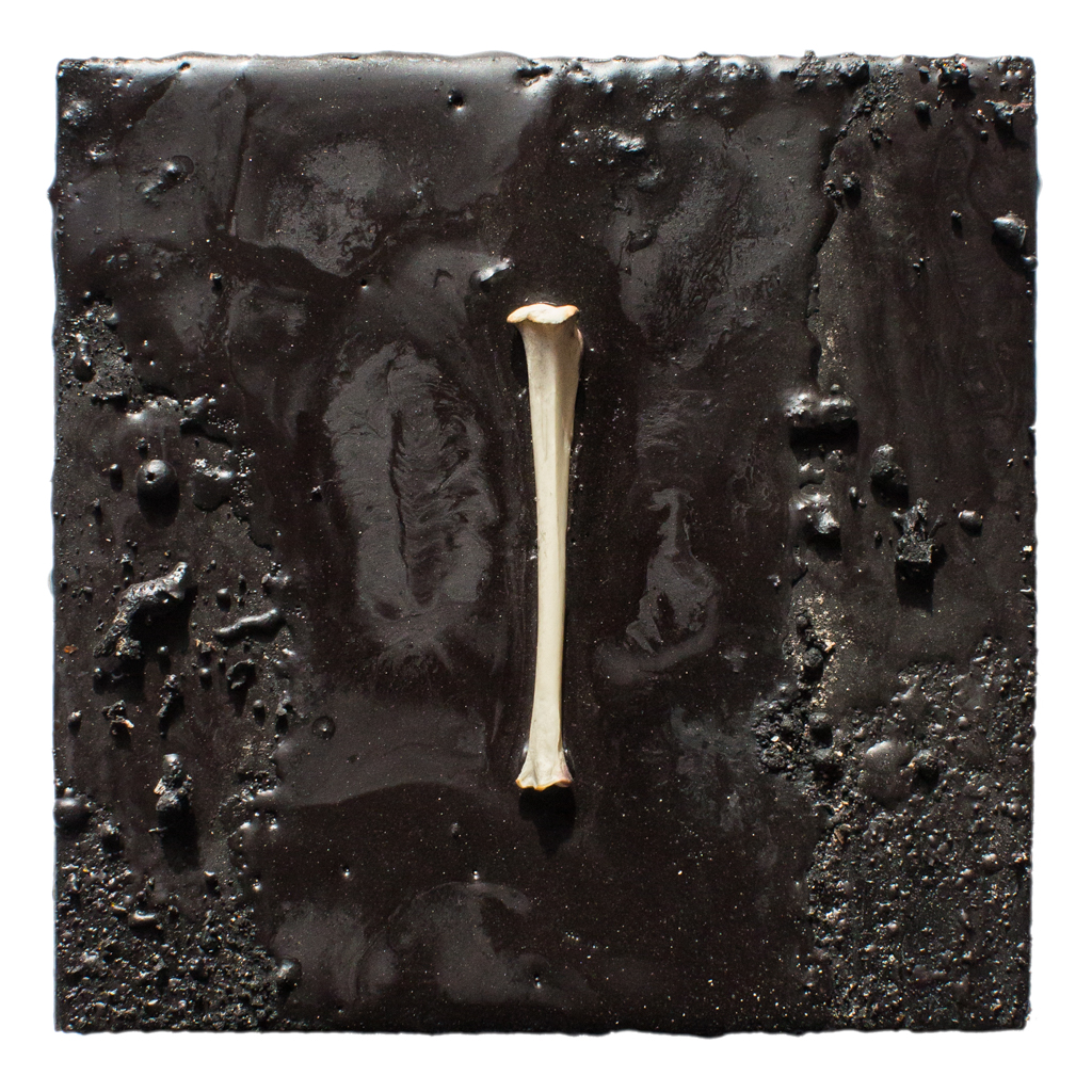 Wood Panel - Encaustic - Bone - Cinders - Ash - 4x4x1 inches - 2017