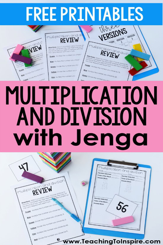 multiplication and division game with jenga blocks teaching with