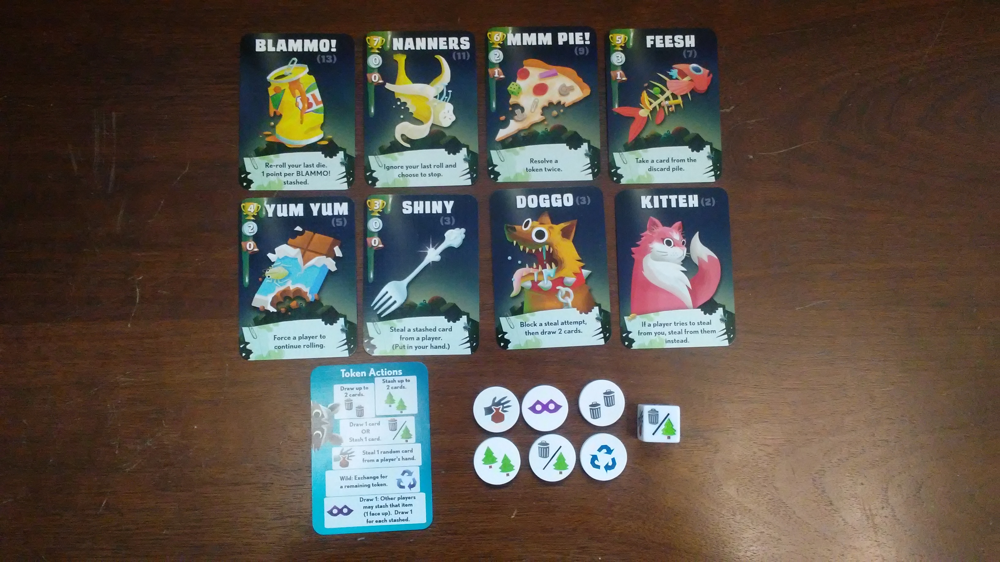 To begin the game, the player with the fewest card is the first to roll the die. Trash Pandas Review Gaming Bits