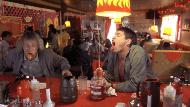 After a woman leaves a briefcase at&nbsp;. Eating My Way Through Dumb Dumber This Cult Movie Monday Solves The Mystery Of Jim Carrey S Chipped Tooth Johnrieber