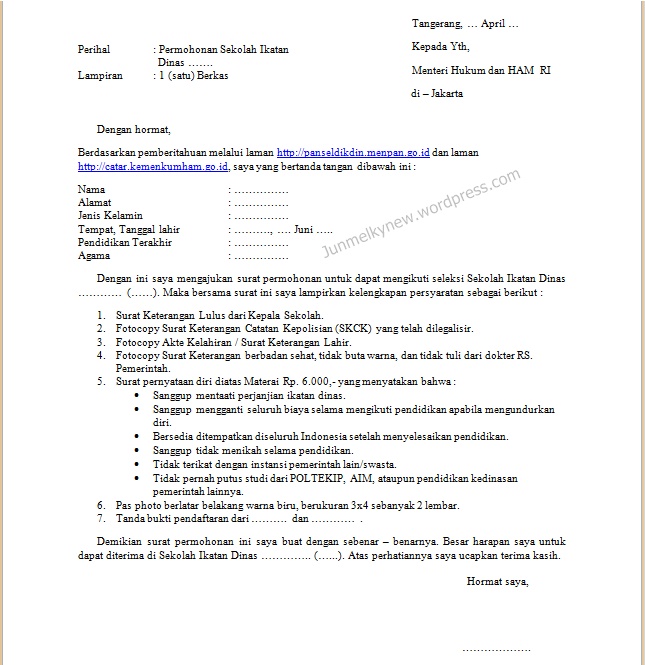 Dokumen asli surat lamaran bermaterai rp. Contoh Surat Lamaran Ikatan Dinas Aim Poltekip Blog Go Blog