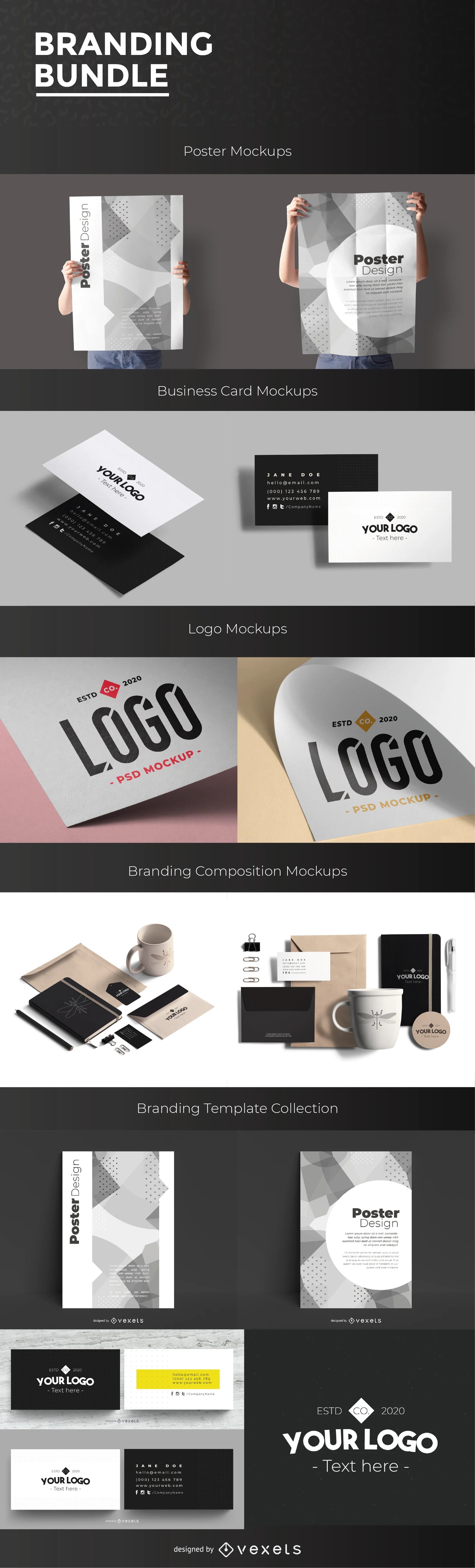 The best bag mockup is your open canvas to play with vectors, illustrations, and have your creativity reflected through the design. Freebie Branding Mockup Template Bundle Logos Cards Posters