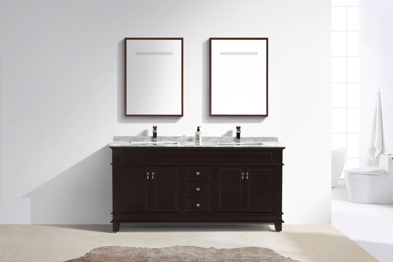 Double bathroom vanities feature all the beauty of single sink vanities, but with twice this traditional styled double bathroom vanity features turn legs, a rich espresso finish, and brushed nickel hardware. keetchen