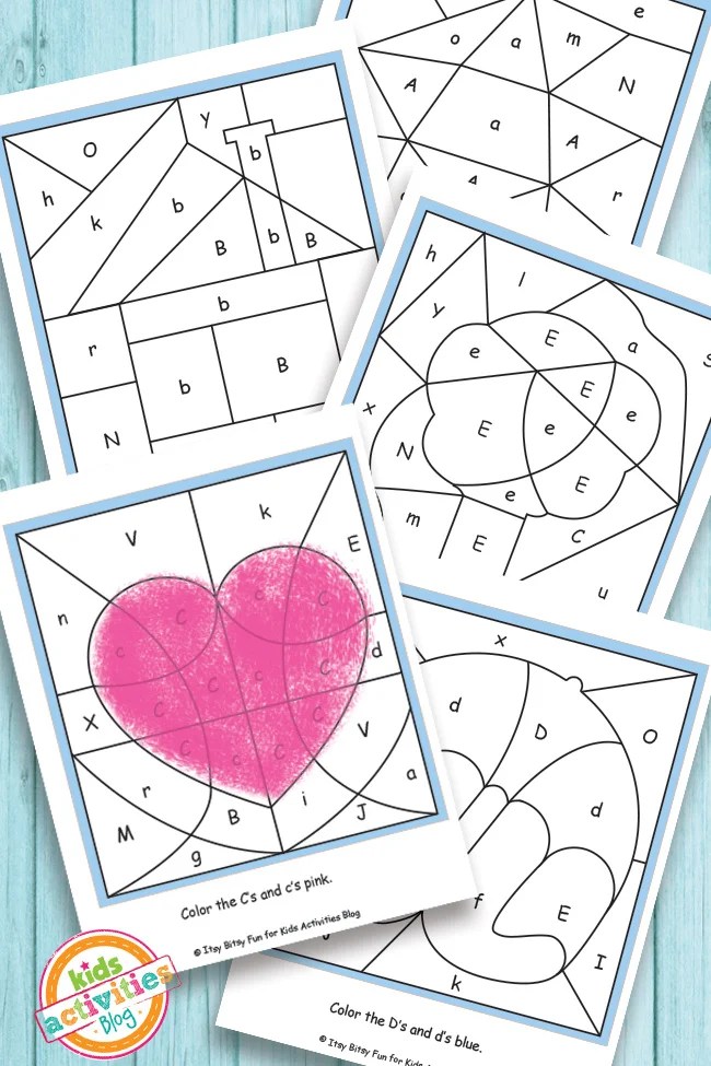 color by letters a b c d e free kids printable