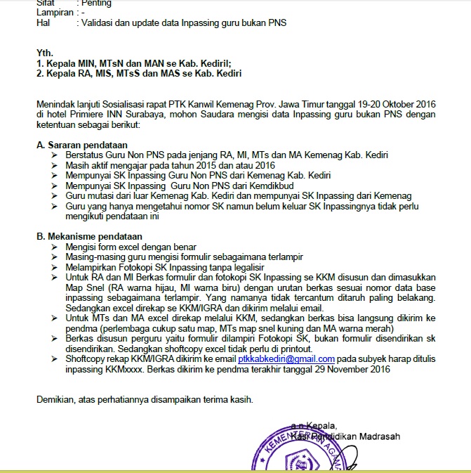 Data riwayat inpassing golongan/pangkat dosen dirangkum dalam laman. Validasi Dan Update Data Inpassing Guru Bukan Pns Media Informasi Mi Kecamatan Badas Kediri