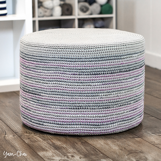 3 skeins bernat handicrafter chunky total 645 yards, 1 large bag of polyester stuffing 64 oz. Crochet A Magical Mosaic Floor Pouf Designed By Rebecca Langford Free Pattern Tutorial Knithacker