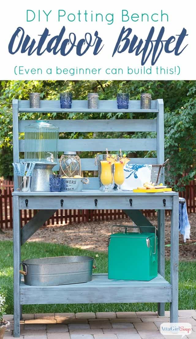 Could we *be* less excited? DIY Outdoor Potting Bench/Buffet Table - KnockOffDecor.com