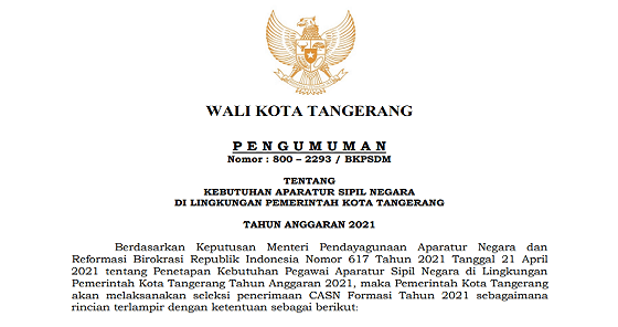 Dia mengklaim, pelaksanaan skd cpns berjalan dengan lancar. Resmi ! Pengumuman Penerimaan CPNS/PPPK Pemerintah Kota Tangerang 2021