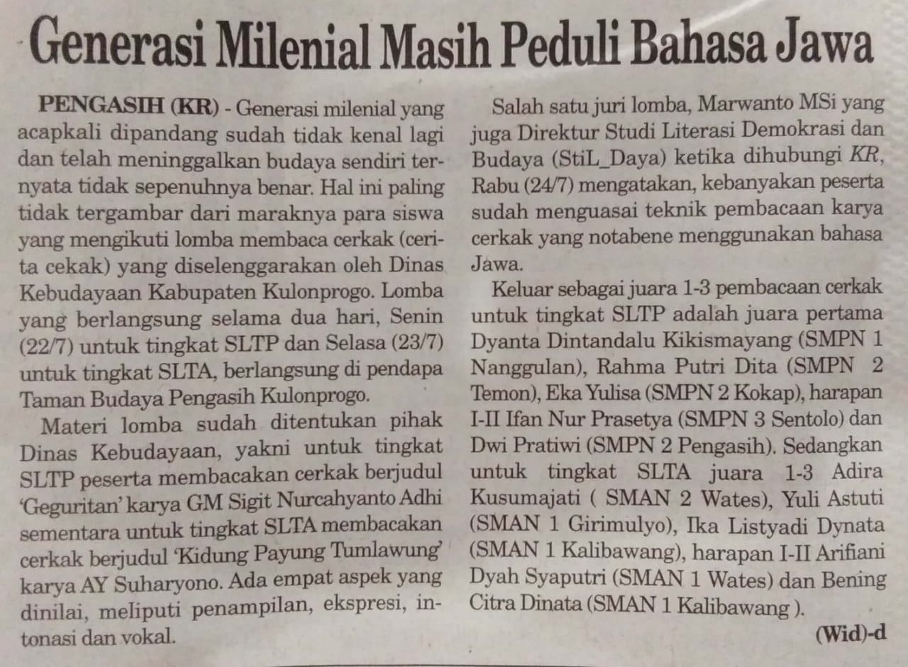 PEMKAB - Generasi Milenial Masih Peduli Bahasa Jawa