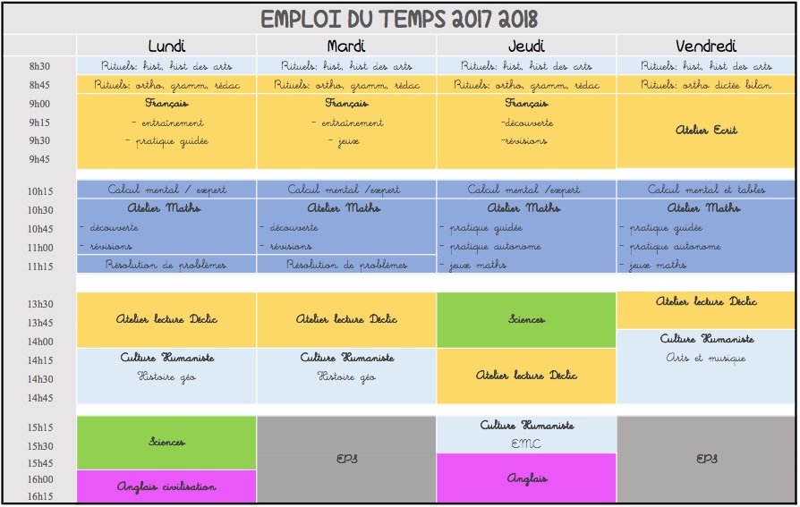 Emploi du temps 2017-2018 – La classe de Mallory