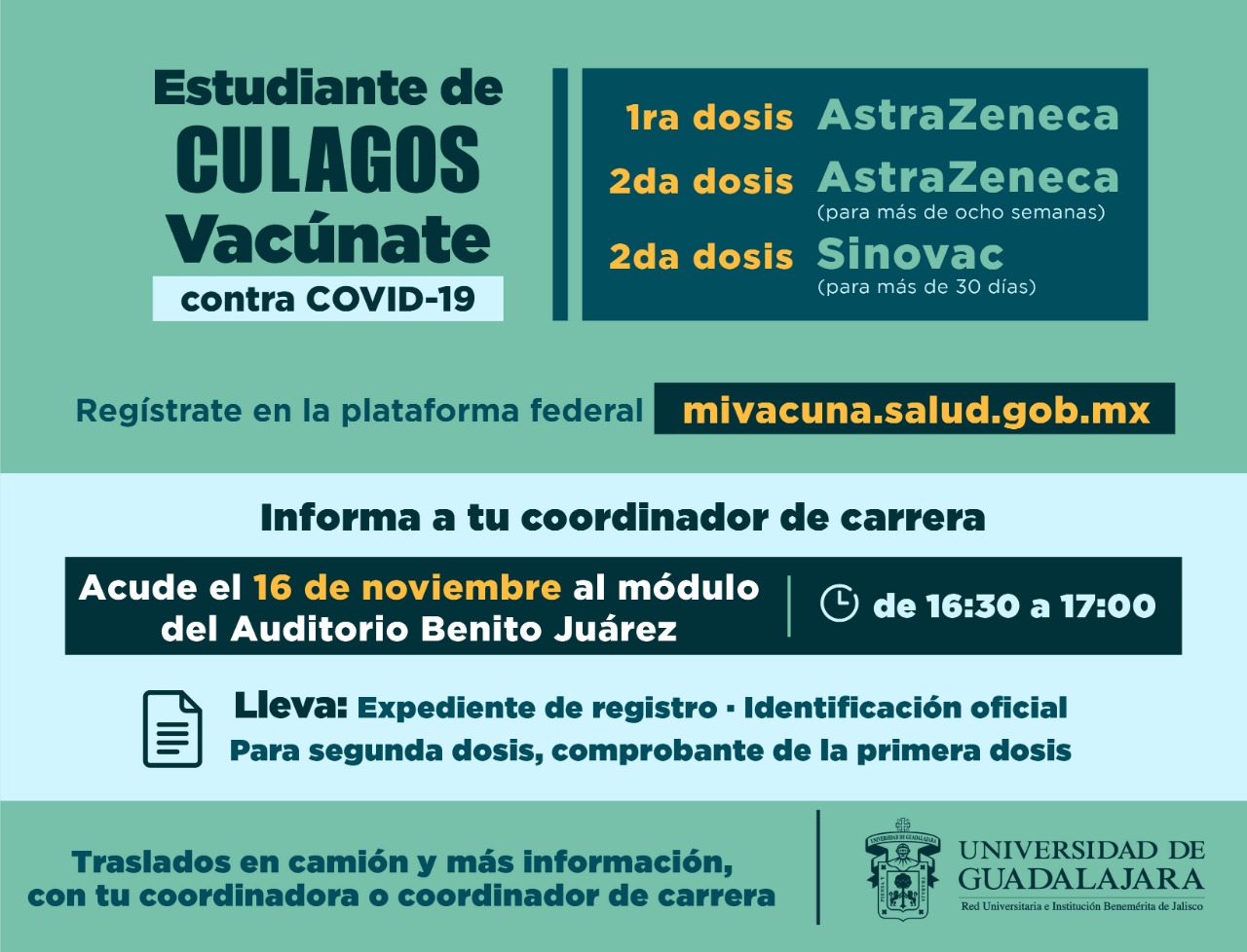 Federal mivacuna.salud.gob.mx y obtener un folio. Estudiantes Del Culagos Podran Vacunarse O Completar Su Esquema De Vacunacion Contra Covid 19 El Proximo 16 De Noviembre Centro Universitario De Los Lagos