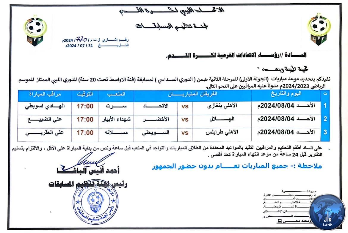 الاحد القادم انطلاق مرحلة السداسي لفئة الاواسط لكرة القدم .
