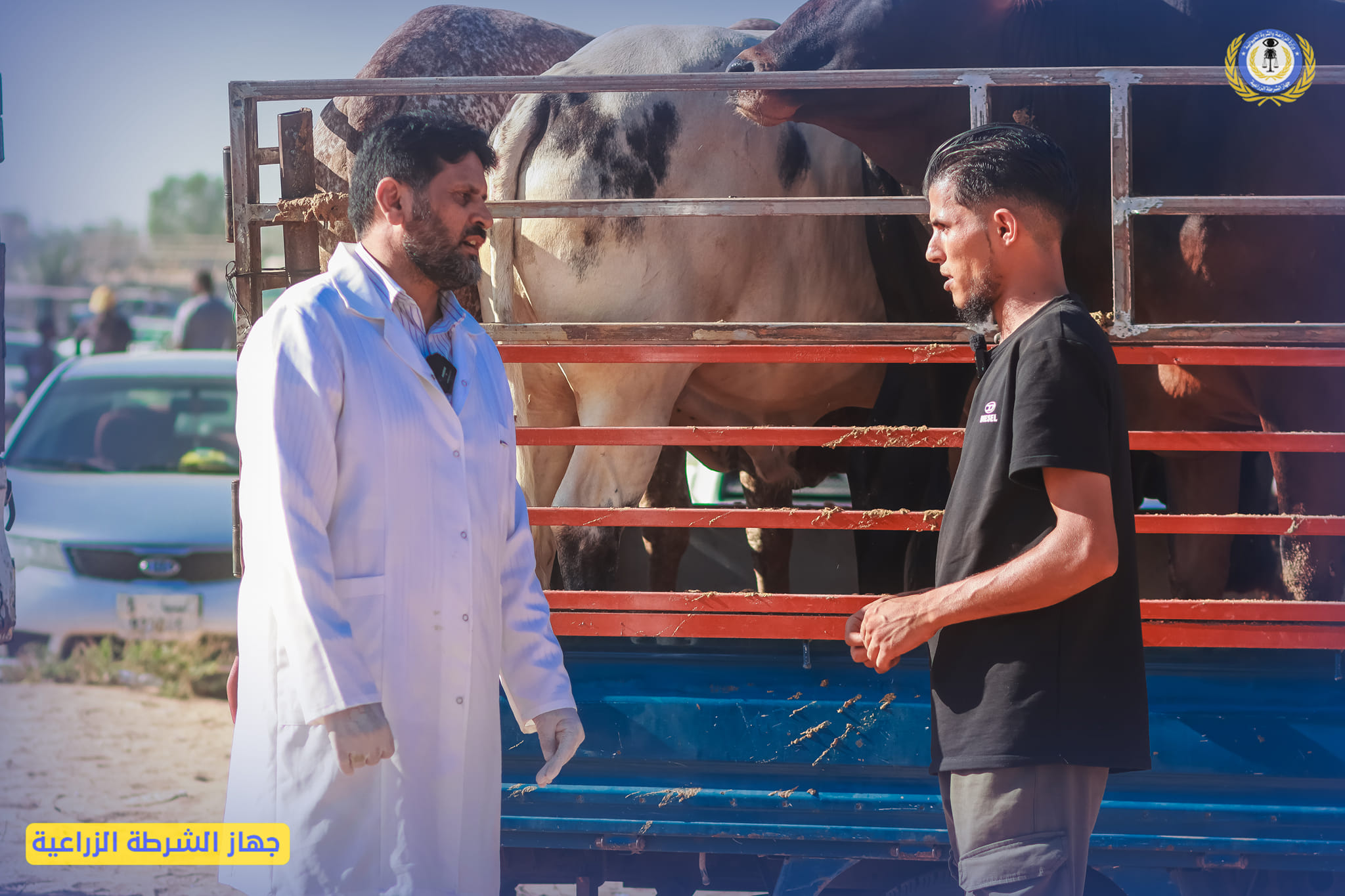  جهاز الشرطة الزراعية يقوم رفقة الاطباء البيطريين بجولة داخل سوق الأحد لبيع المواشي والأغنام بمنطقة قصر بن غشير .