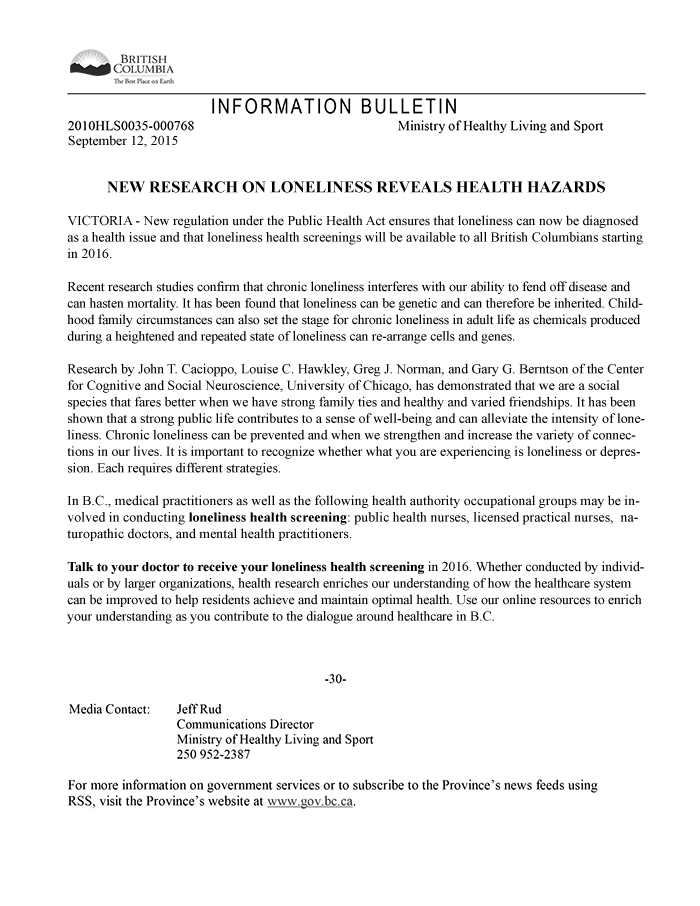 Health Information Bulletin 2010HLS0035000768 Laura Bucci