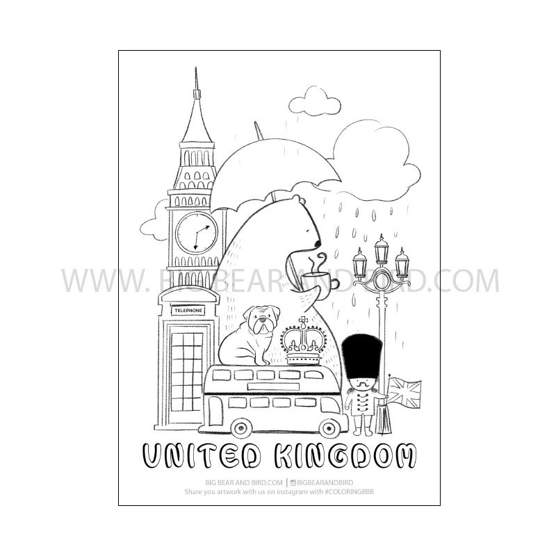 Download or print the image below. I Love Uk Coloring Page Learn By Big Bear And Bird